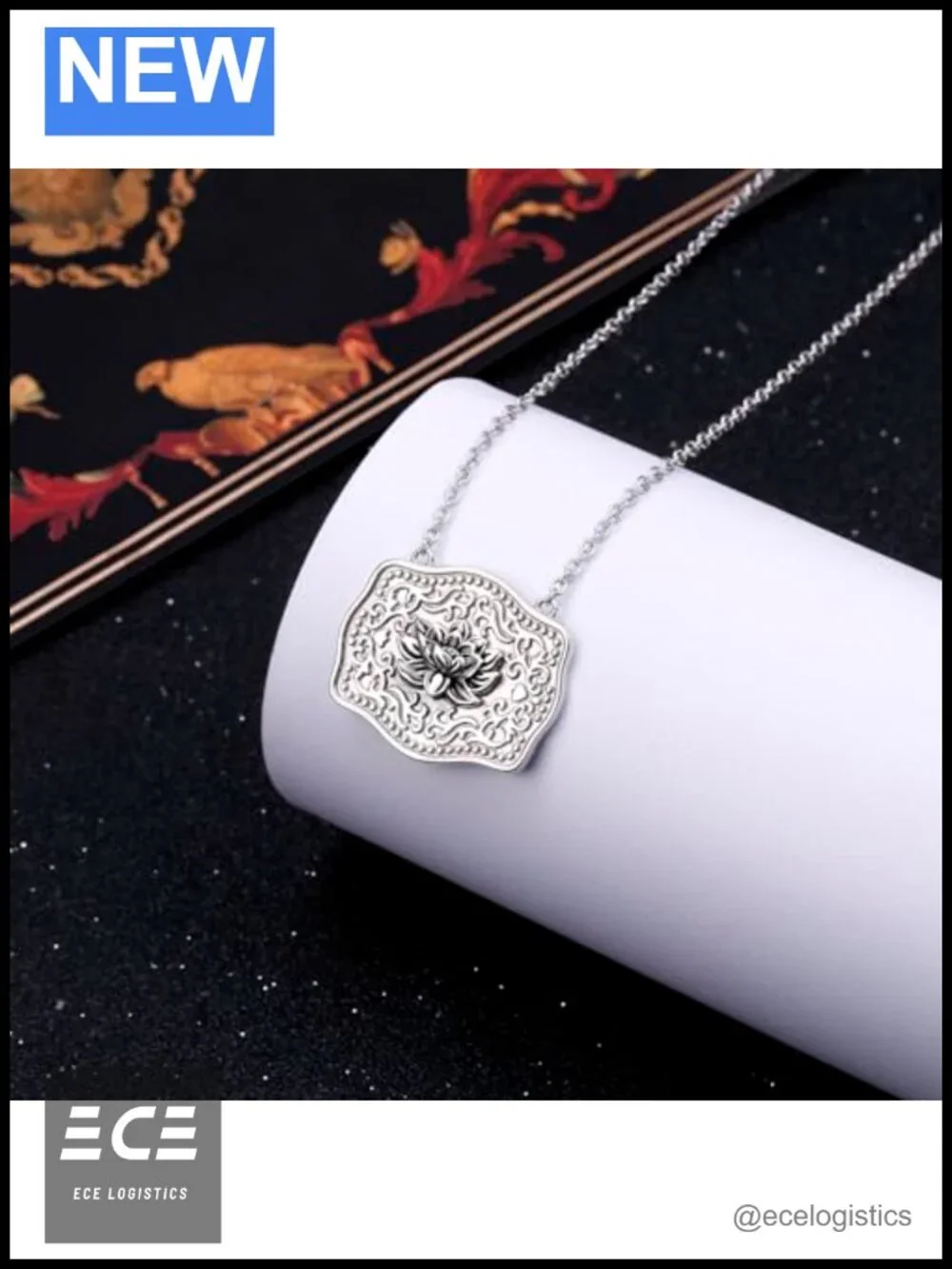 S925 Sterling Silver Lotus Pendant Necklace Adjustable Chain